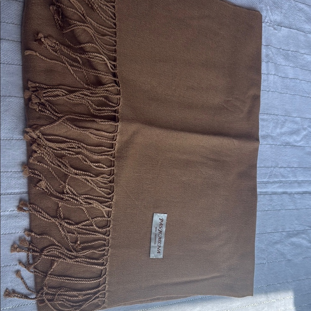 Pashmina Tan Scarf with Fringe